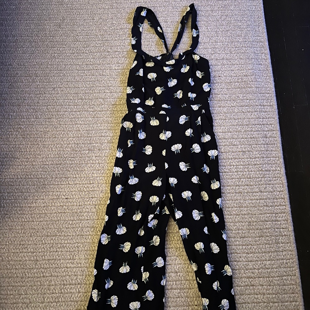 LOFT Black jumpsuit with white flowers size 6